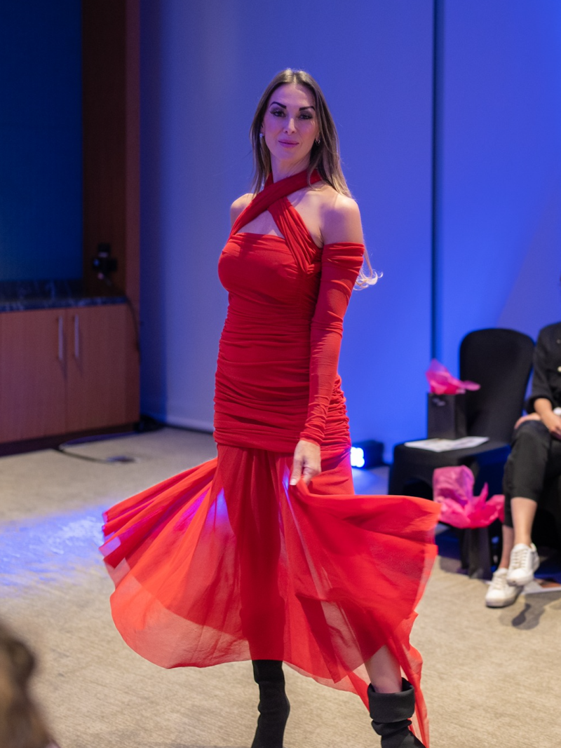 Philosophy Di Lorenzo - Long Stretch Draped Tulle Dress in Red